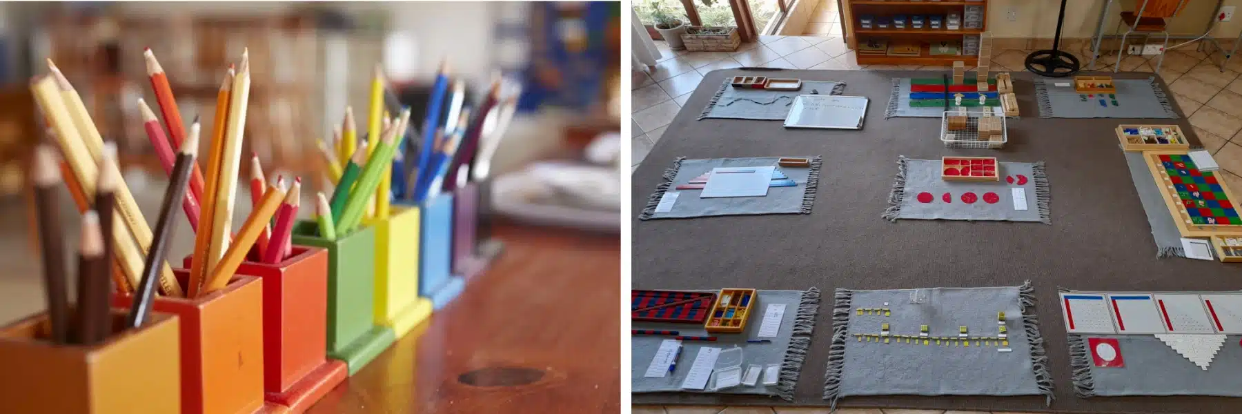 Montessori work mats and materials laid out at Morning Star Montessori